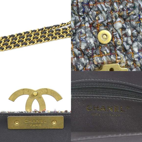 CHANEL Shoulder Bag Coco Mark Tweed/Leather Gray/Blue/Multicolor Gold Ladies - Picture 4 of 5